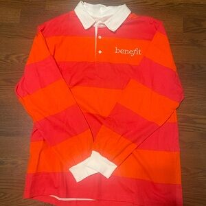 Rare Benefit unisex Red and Orange Striped Long Polo